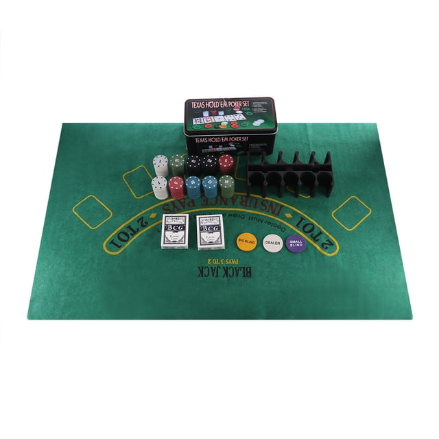 Póquer Texas Hold'Em Set Gaming Mat Chips 2 Decks Playing Card Tin Box 200 Juego Cateissary EL009532-00