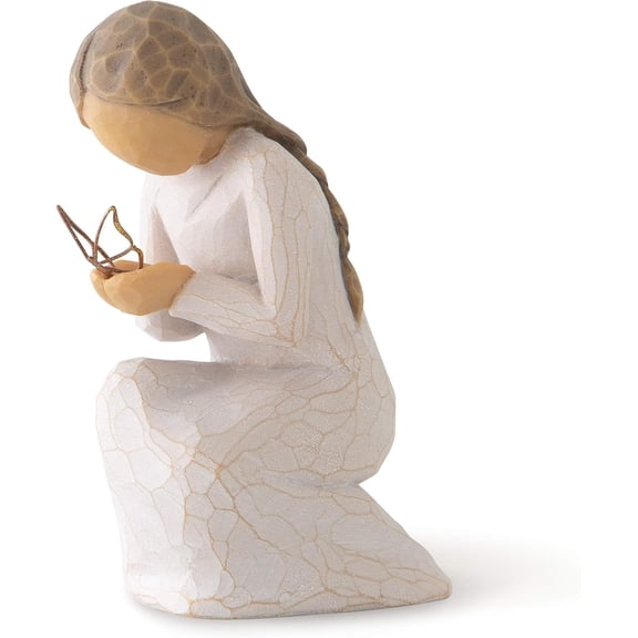 Quiet Wonder Hand-Painted Resin Figurine, Sculpted Tabletop Decor with Butterfly Ornament