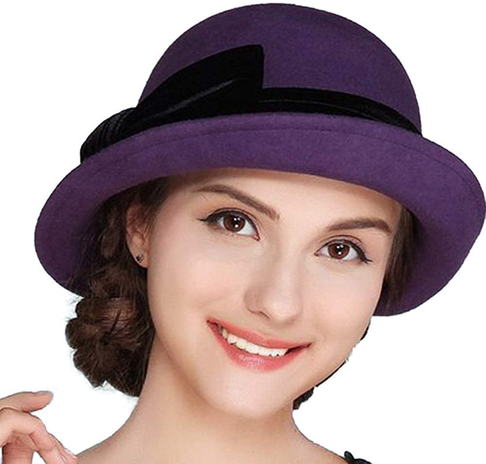 Wool Felt Hat Bowknot Bowler Cap Retro 