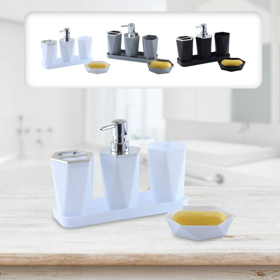 5 Piece Bathroom Accessory Set with Soap Dispenser, Toothbrush Holder, Tumbler and Soap Dish, Modern Plastic Bathroom Organizer Set for Countertop Storage, Ideal for Home, Hotel and Guest