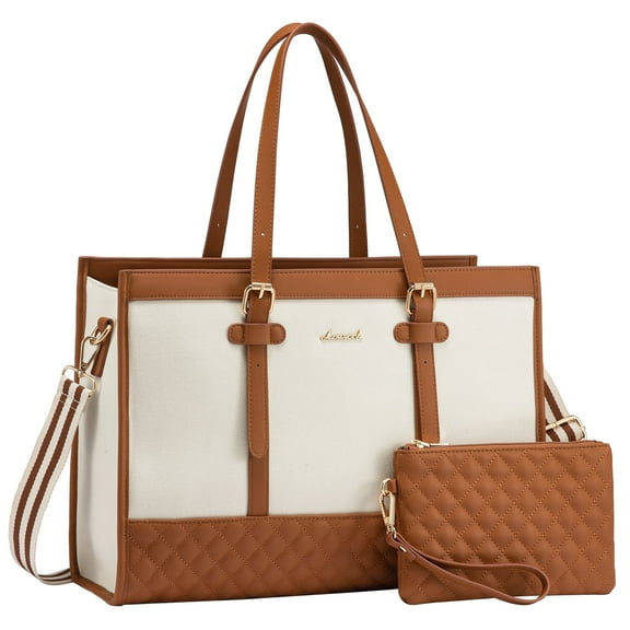 Lovevook Tote Work Bag for Women, Canvas Tote Laptop Bag 15.6" Fashion Large Handbag with Clutch Purse Daily for Office College Teacher Travel