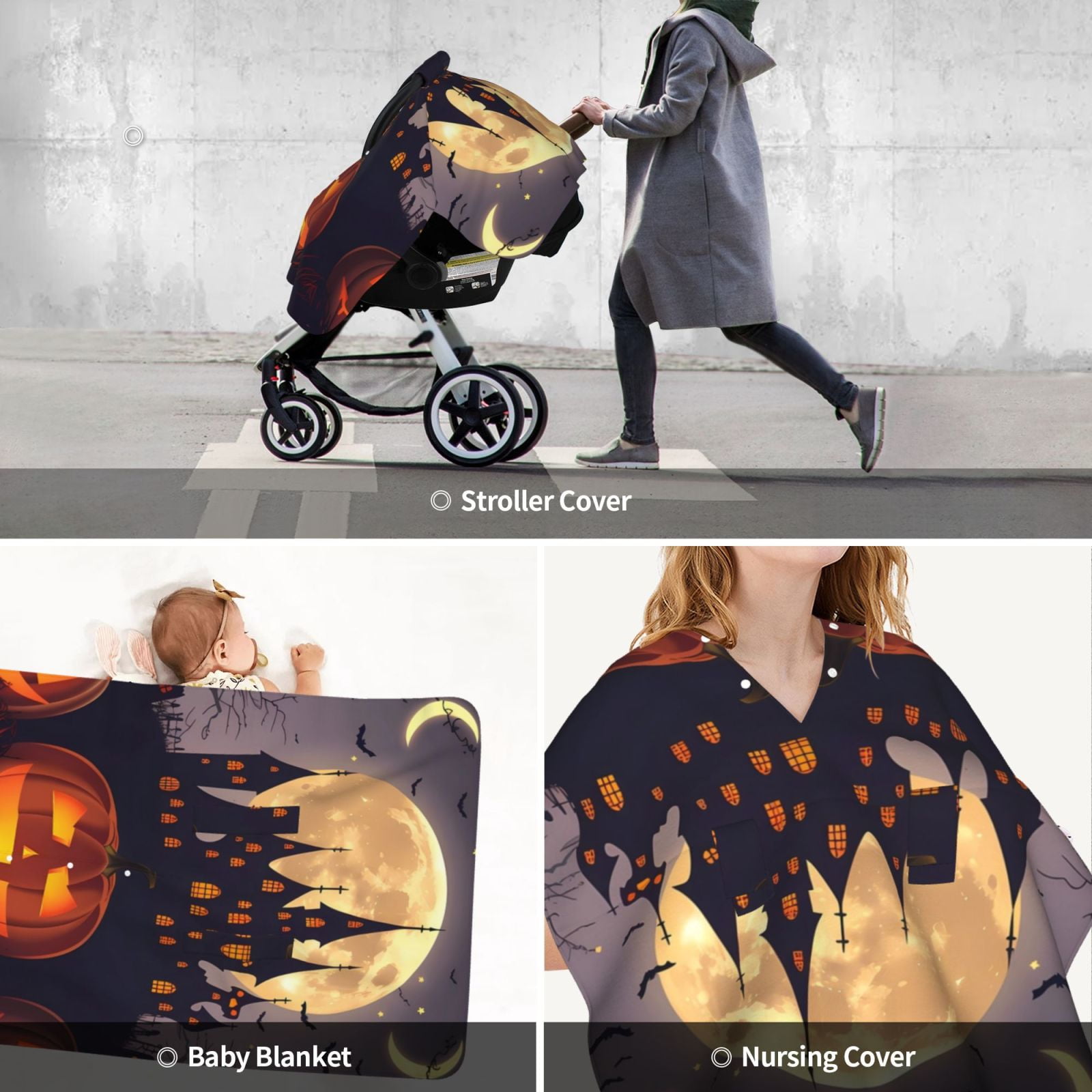 Car Seat Cover Baby - Halloween Haunted Pumpkin Castle Breathable Infant Car Seat Cover for Baby Carseat, Lightweight Comfort Baby Essentials Must Haves Newborn Stuff for Girl Boy