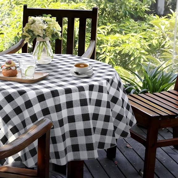 Cosiblend 60'' Round Checkered Tablecloth Disposable Vinyl Tablecloths with Flannel Backing Wipeable Spillproof Plastic Table Cover PVC Waterproof Table Cloth for Indoor Outdoor