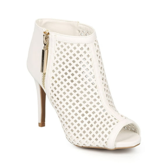 New Women Qupid Grammy-87 Leatherette Peep Toe Caged Zip Ankle Bootie