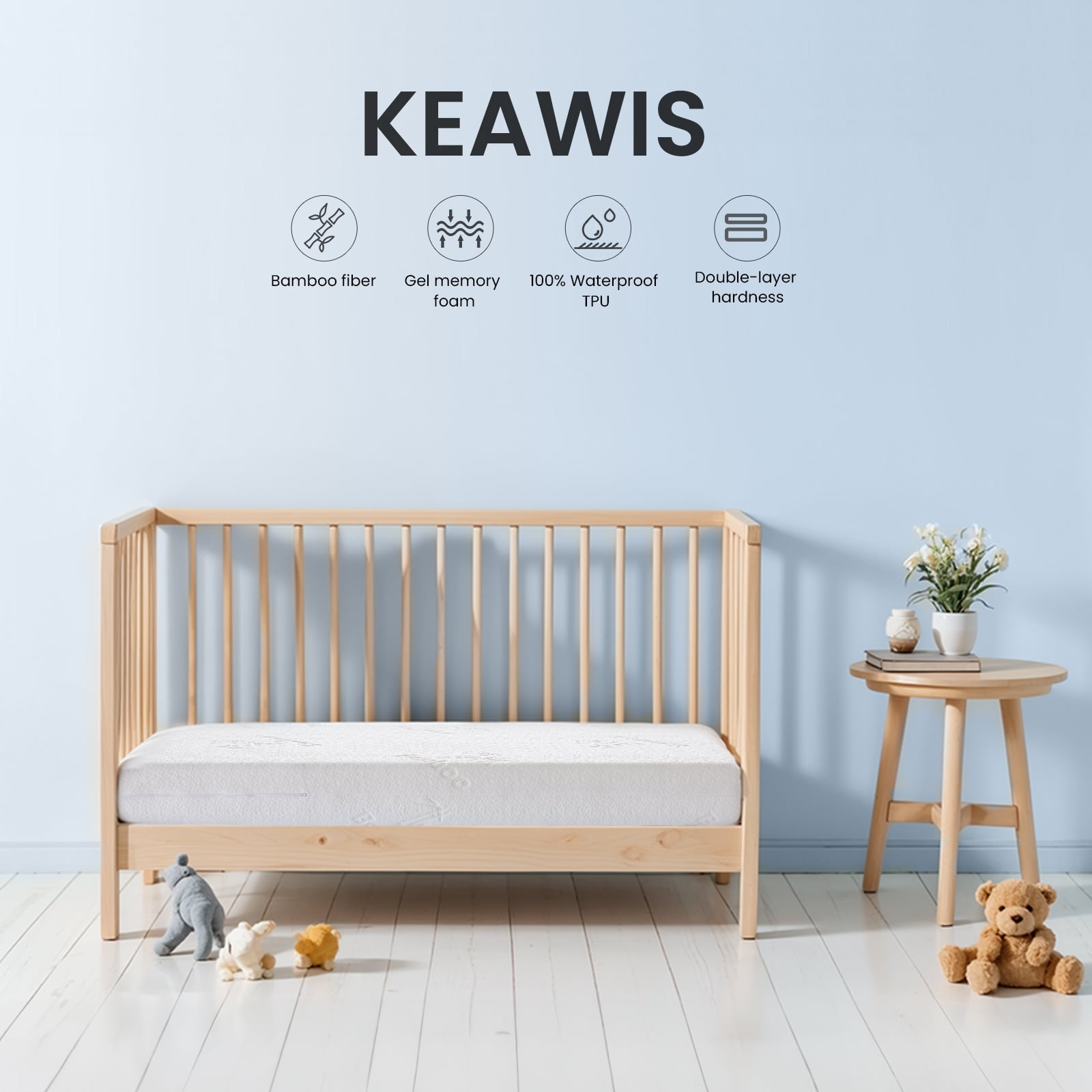 Memory Foam Crib & Toddler Mattress: Dual-Sided Soft Cribs mattresses for Waterproof - 52" x 27.6" x 5" - Breathable - Bamboo Toddler Bed Mattress Fits Baby and Kids