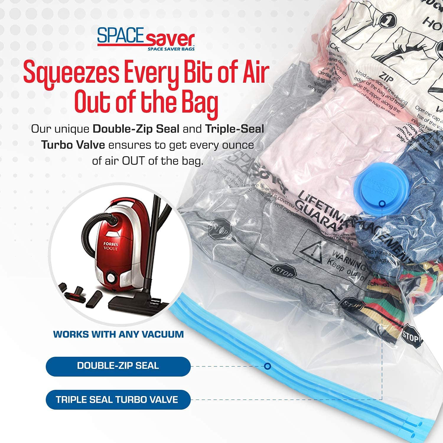 Vacpack Vacuum Storage Bags, 10 Medium Space Saver Vacuum Seal Sealer Bags with Pump for Clothes, Clothing (10m)