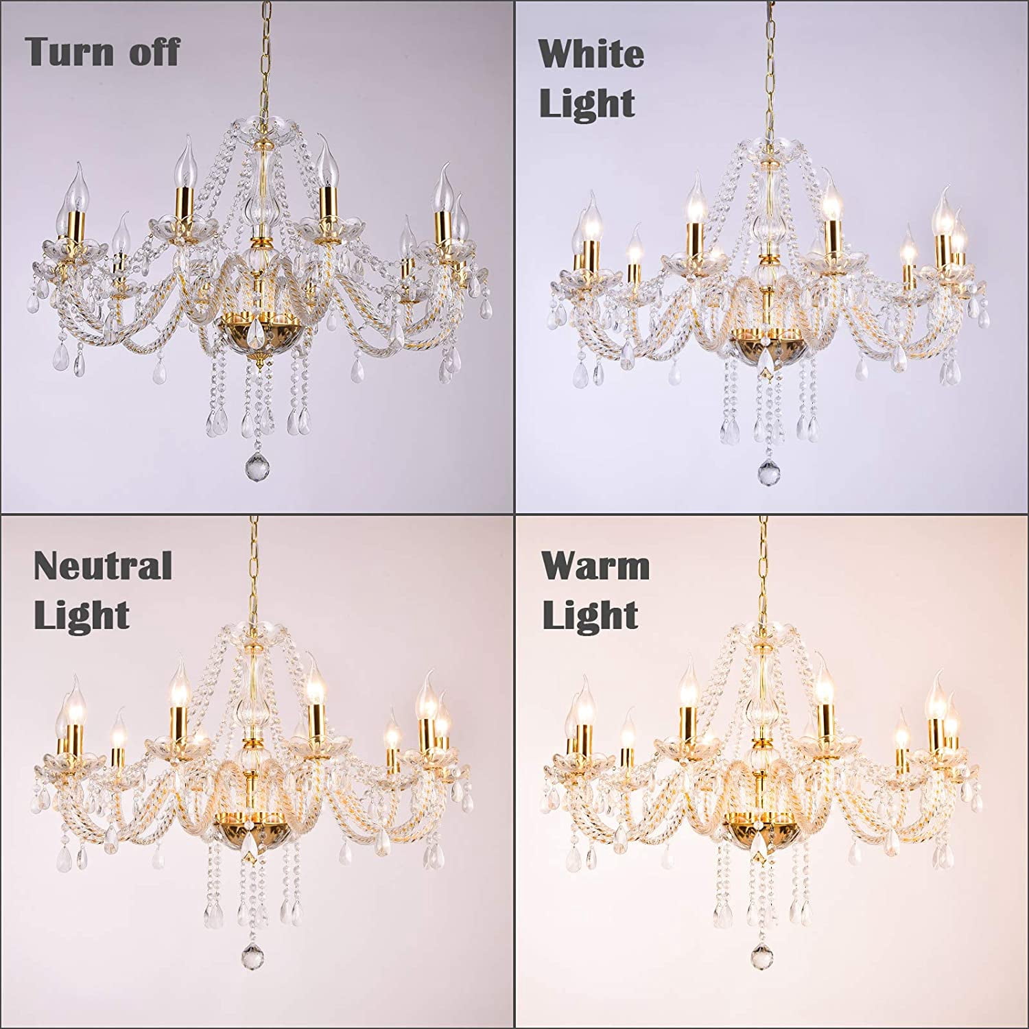 Datingday Gold Crystal Chandelier Lighting,10 Lights Chandeliers for Dining Room,K9 Crystal Pendant Ceiling Lamp,Modern Ceiling Light for Living Room Bedroom Hallway Entry,E12 Base(10 Lights)
