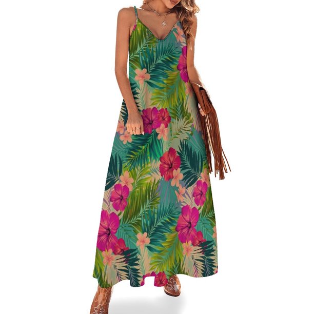 Vestido sin mangas con estampado tropical de verano caluroso y playa al atardecer Falda de verano Vestido de mujer