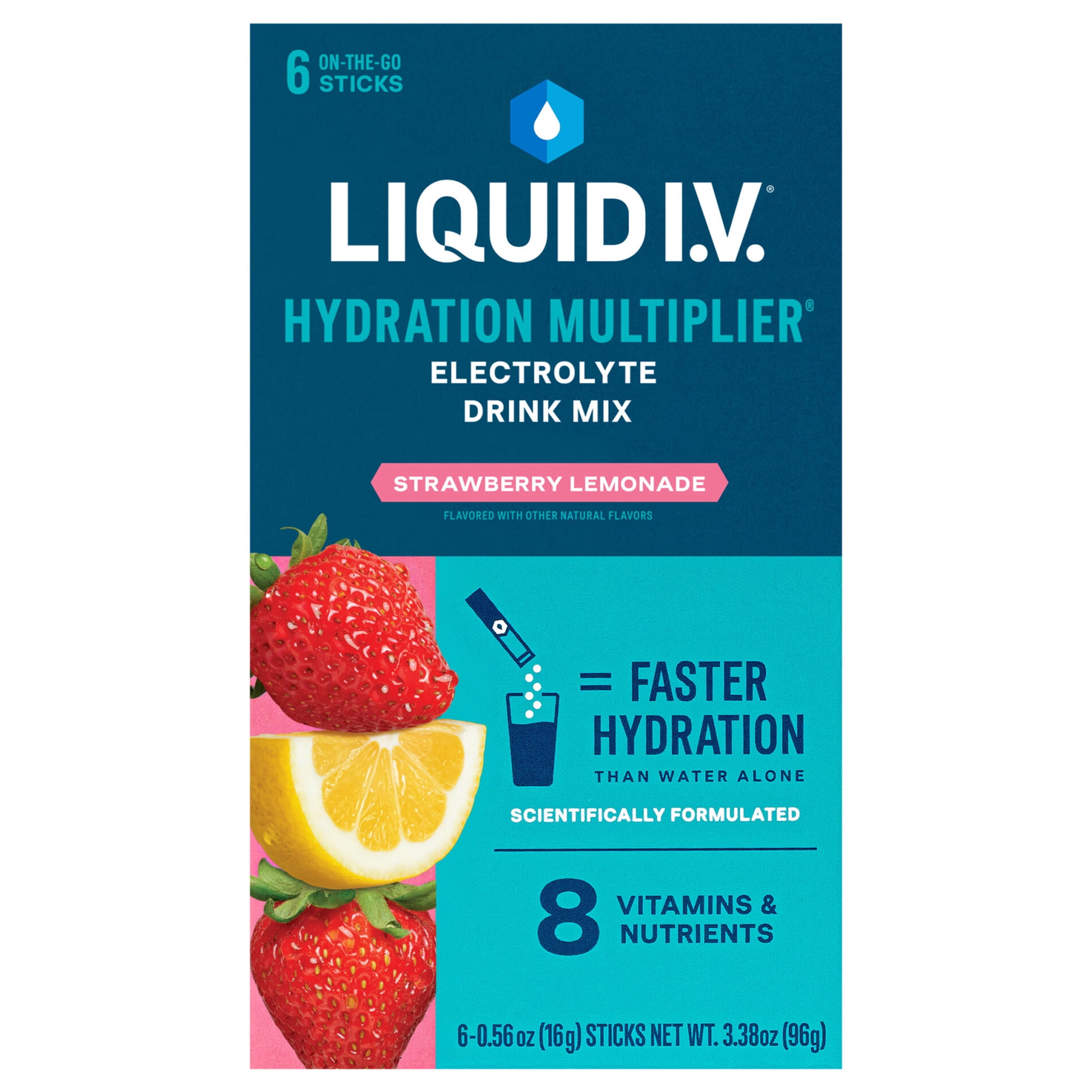 (4 pack) Liquid I.V.® Strawberry Lemonade Hydration Multiplier® Powdered Electrolyte Drink Mix, 6 Count Packets