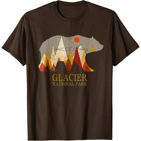 Glacier National Park Grizzly Bear Montana Unisex T-Shirt for Men Women Kids Toddler Dark Chocolate Color Size 4XL