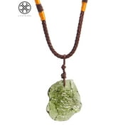 Luxtrada Natural Crystal Green Gem Moldavite Meteorite Glass Necklace Pendant Stone + Box + Rope