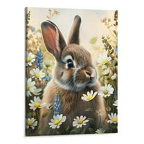 BCIIG  bunny in blue and white flowers Canvas Wall Art Easter Wall Decor Rabbit Portrait Animal Picture Painting Decor For Bedroom Home Bathroom Poster Wild Decor Unframed 16''x20''
