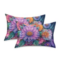 Yayeee Pillowcase King Size Set of 2 Satin Wrinkle Resistant Pillow Case, Light Purple Flowers