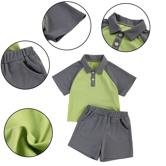 HAOYNU Baby Kids Toddler Short Sleeved T-Shirt Sets 2Pcs for Boys Summer Outfits Pullover Lapel Tees Top Short Pants Infant T-Shirt and Shorts Set 2-Piece Clothes for 12M-6 Years