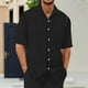 thumbnail image 1 of pstuiky Camisa de manga corta para hombre, Conjunto informal de verano para hombre, de color liso, de manga corta, con solapa y cordón elástico en la cintura. ropa de hombre m, 1 of 8