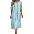 thumbnail image 5 of Edvintorg Women's Summer Dresses Striped Boho Crew Neck Cold Shoulder Loose Fit Casual Long Dress with Pockets Sundresses for Women Light Blue Xl, 5 of 6