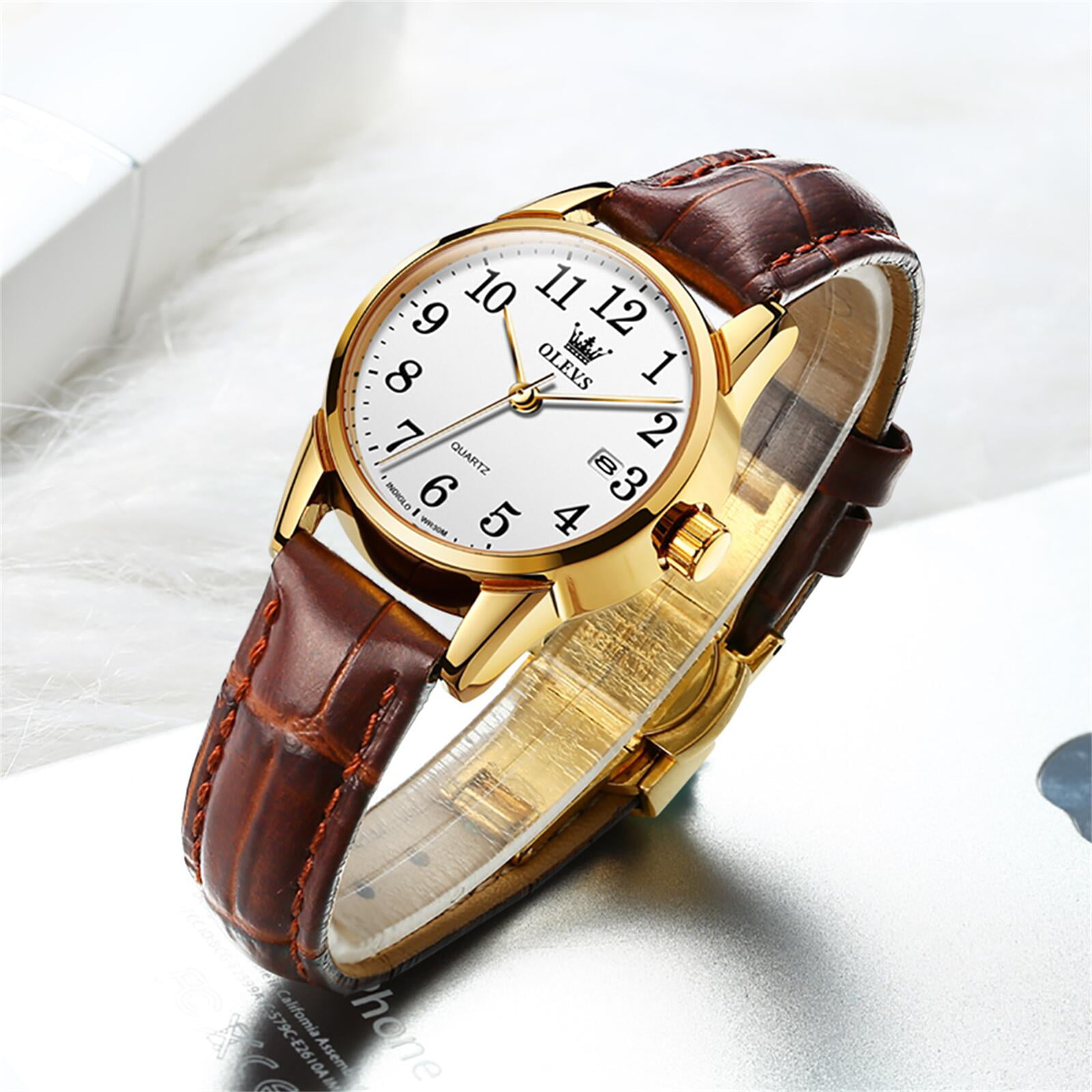 OLEVS Watches for Women Luxury Dress Analog Quartz Easy Read Digital Date Classic Luminous Brown Leather Strap Waterproof Female Wrist Watches Relojes para Mujer