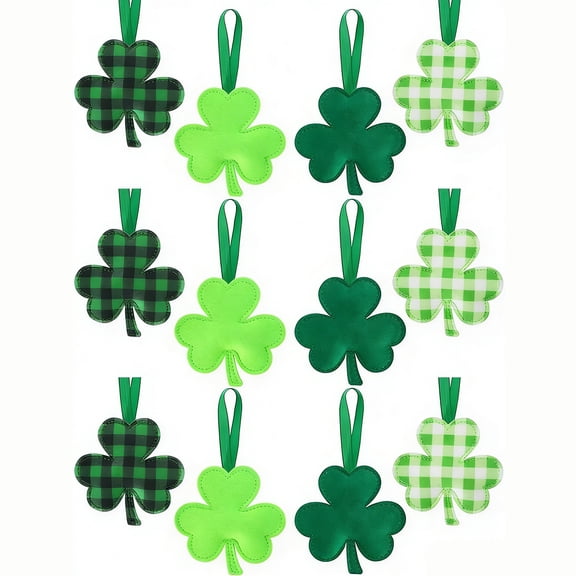 24 Pack St. Patrick Day Shamrocks Ornament for Tree,3D Green Large Felt Shamrocks Ornament,Lucky Hanging Shamrock Decorations,Irish Home Festival Party Supplies (Green)