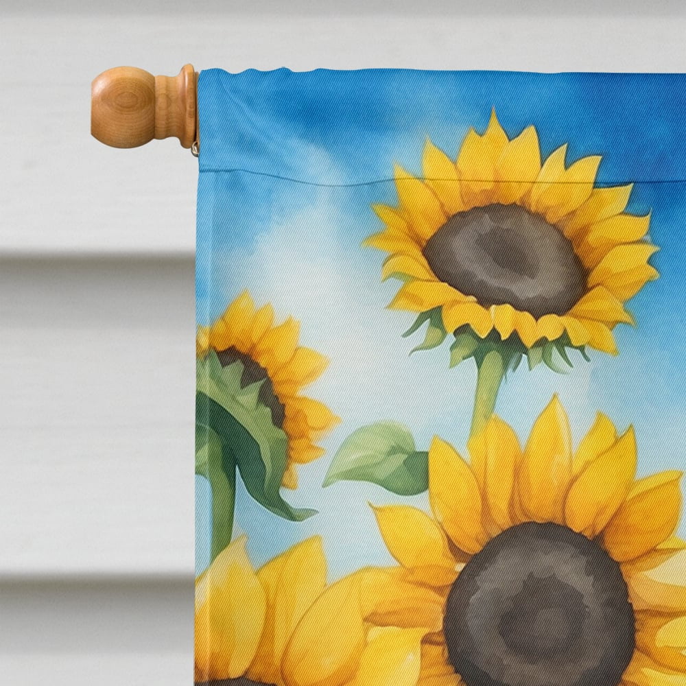 Caroline's Treasures DAC6145CHF Pug in Sunflowers House Flag Large Porch Sleeve Pole Decorative Outside Yard Banner Artwork Wall Hanging, Polyester, House Size, Multicolor