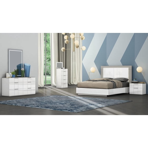 K-LIVING HARVEY 5 PIECE QUEEN BEDROOM SET IN WHITE & FLANNEL GREY