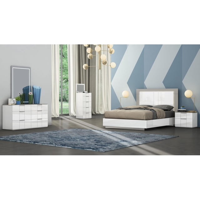 K-LIVING HARVEY 5 PIECE QUEEN BEDROOM SET IN WHITE & FLANNEL GREY