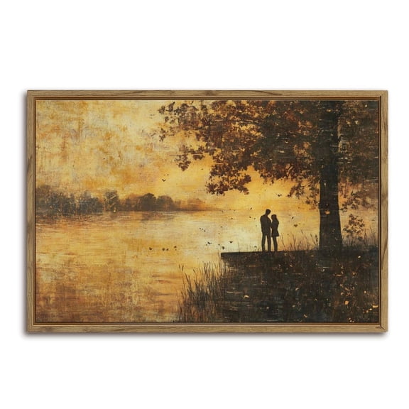 Romantic Lakeside Couple Art Horizontal Canvas Wall Art with Lightweight Foam Frame - Durable and Ready to Hang, Modern Decorative Print for Living Room, Bedroom, Or Office