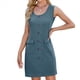 thumbnail image 1 of Vestido Corto de Fiesta Ajustado con Bolsillos, Sin Mangas, Cuello Redondo, Botones, de Punto, Color Liso, para Mujer (Verano 2025) Azul Profundo S, 1 of 9