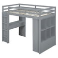 thumbnail image 6 of Full Size Loft Bed with Large Shelves, Writing Desk and LED Light, Solid Wood Loft Bed Frame with Ladder and Safety Guardrails for Kids Girls Boys Bedroom, No Box Spring Needed, Gray, 6 of 7
