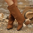 thumbnail image 2 of WAVSUF Women's Suede Mid Calf Boots Pointed Toe Plus Size Wide Width Fall Daily Casual Boots Brown Size 8, 2 of 9