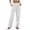 White, variant on Women's Solid Crinkle Linen Texture Elastic High Waist Patch Pocket Loose Flowy Wide Leg Full Length Casual Trousers Pants,XL