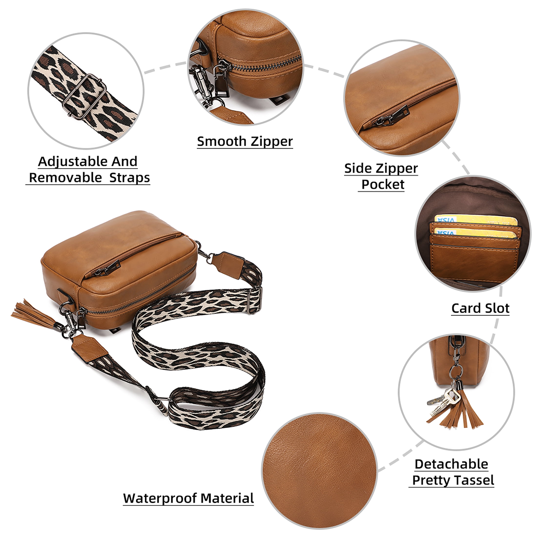 KL928 Small Crossbody Bag for Women Soft FAUX Leather Cell Phone Purse Wallet Purse with Wide Strap(Yellowish Brown)