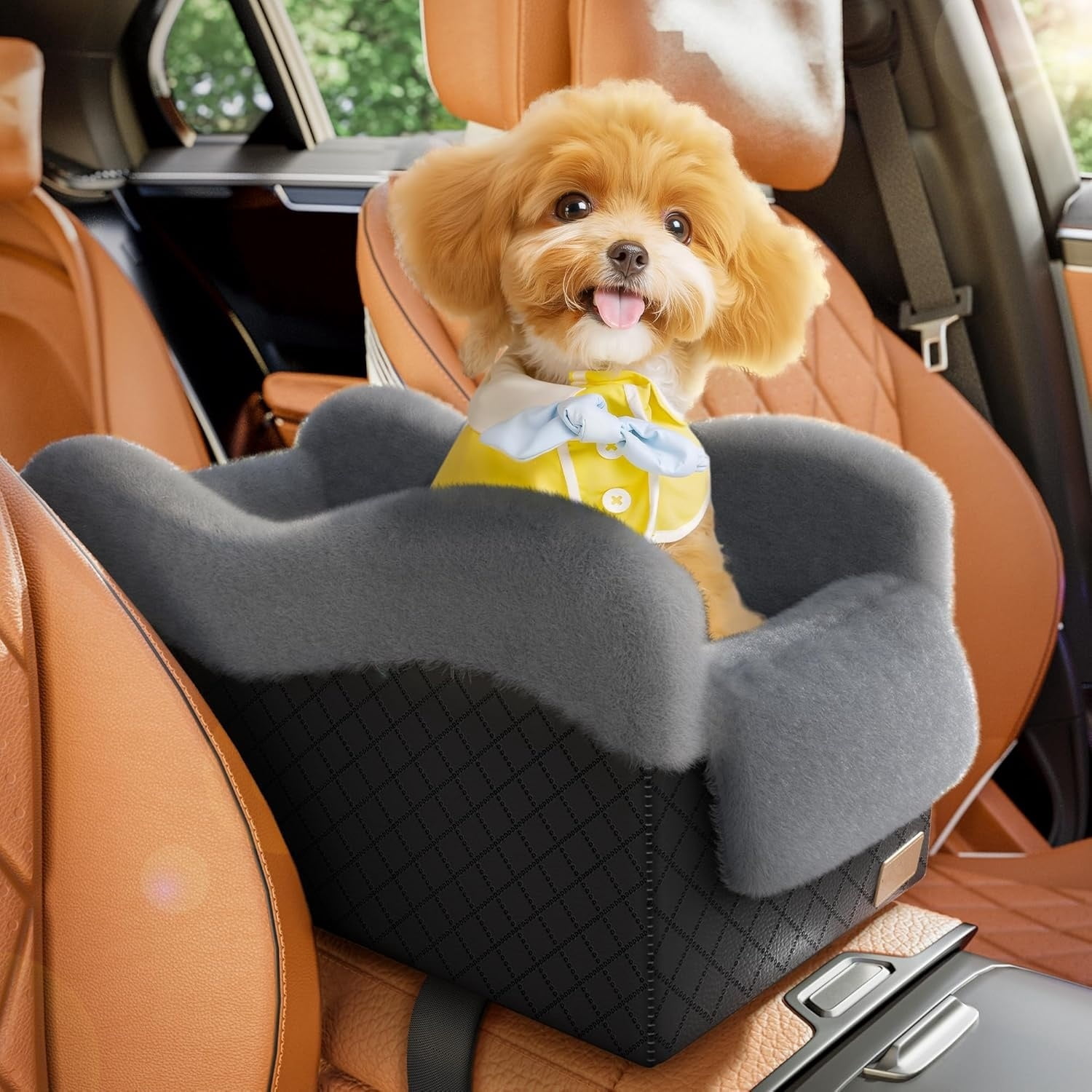 Portable Small Dog Seat for Car, Luxury Center Console Dog Car Seat Booster with ty Tethers