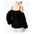 thumbnail image 2 of INC Womens Black Cold Shoulder Ruffled Pouf Square Neck Top XS, 2 of 4