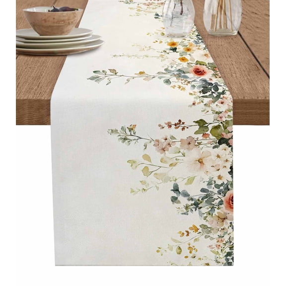 Spring Floral Table Runner Cotton Linen 36 Inch Holiday Dresser Scarves, Weeping Leaves Butterflies Tablerunner for Kitchen Coffee Dining Bedroom Home Living Room Dinner Scarf Décor 13''x36''