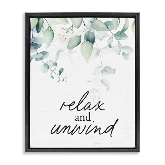 Stupell Industries Rustic Lodge Relax And Unwind Herb Leaves Black Floating Frame Canvas Art, 17 x 21, by Lettered and Lined