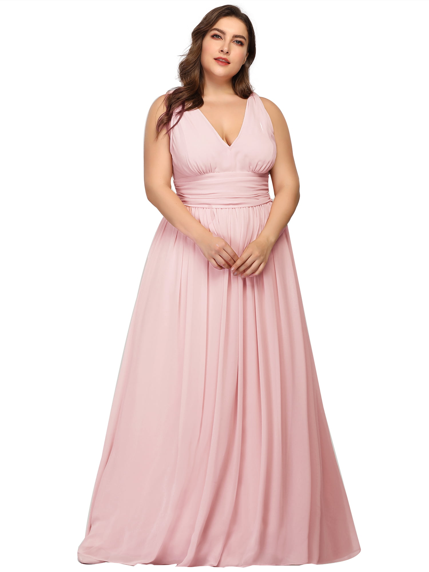 Now and Forever Womens V-Neck Bridesmaid Dress Long Formal Pleated A-line Chiffon Evening Gown with Belt 