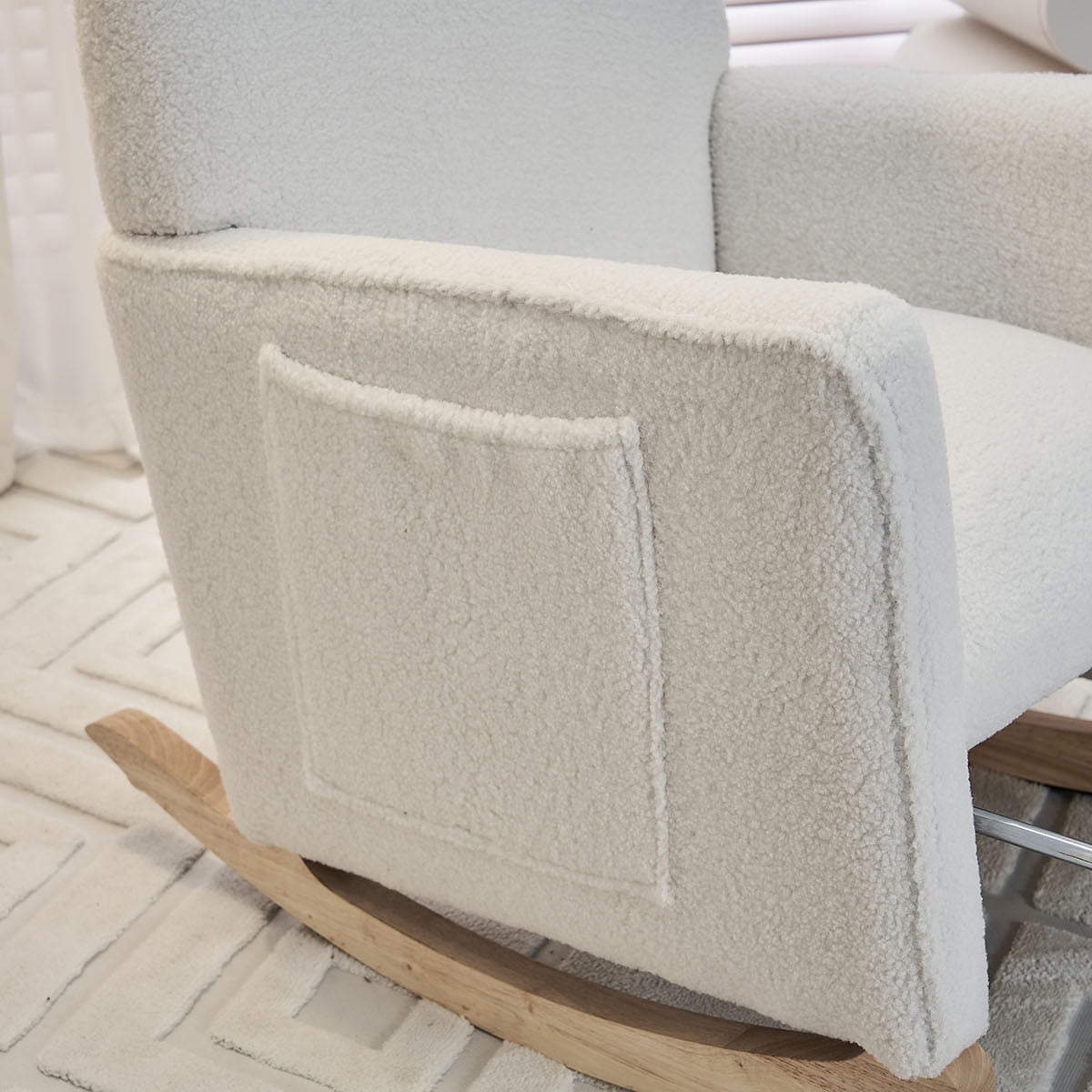 Cotton Linen Fabric Nursery Rocking Chair With Adjustable Footrest
