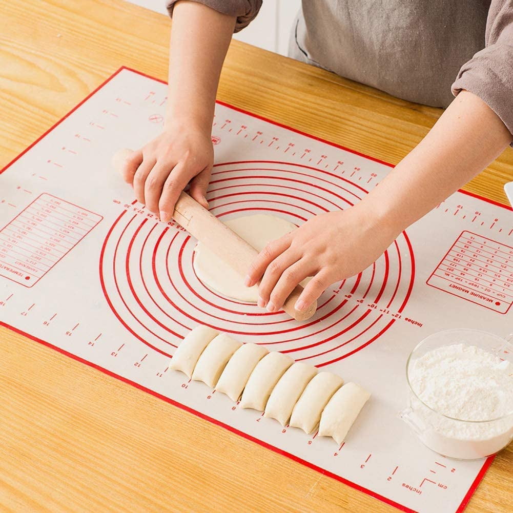 Nifogo Silicone Baking Mat Pastry Rolling Mat Non-Stick Large with Measurements Scraper Gift Reusable Flexible Easy to Clean BPA Free for Fondant Pizza Breads 50X70cm Blue 