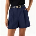 thumbnail image 6 of WULMLEO Womens Shorts Dressy High Waisted Wide Leg Bottoms Pleated Business Casual Work Trouser Shorts Without Belts Dark Blue M, 6 of 8
