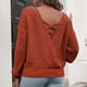 thumbnail image 3 of Suéter de punto cruzado con escote en V profundo - Suéter rojo de manga larga para mujer, talla L, 3 of 5