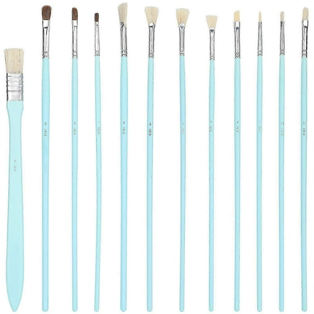 12Pcs Art Paint Brushes Drawing Fan Shaped Artist Brush Long Rod Set Supplies