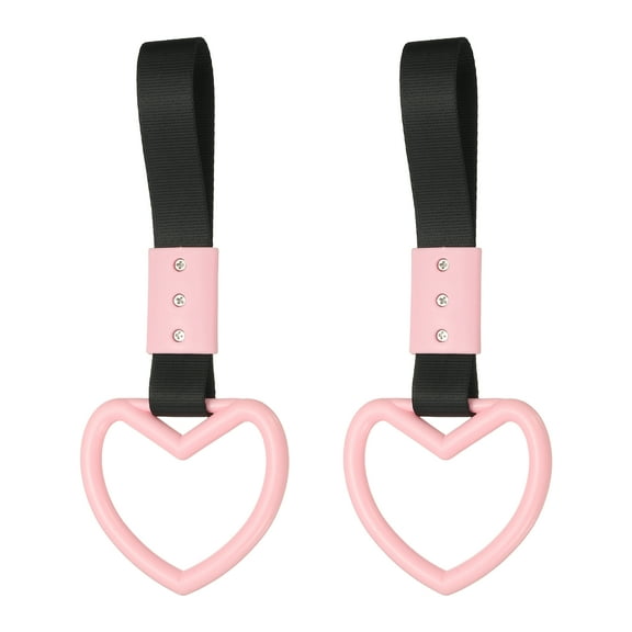 Uxcell 2 Pcs Heart Shaped Car Handle Straps, Car Hanging Accessories Bumper Warning Ring Drift Charm for Auto Bus Decor Interior Exterior Decoration, Pink (Black Strap)