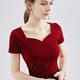 thumbnail image 5 of Camiseta de mujer manga corta corazón con cuello en v algodón color sólido top, rojo, s Vogacara AP001286-13B, 5 of 7