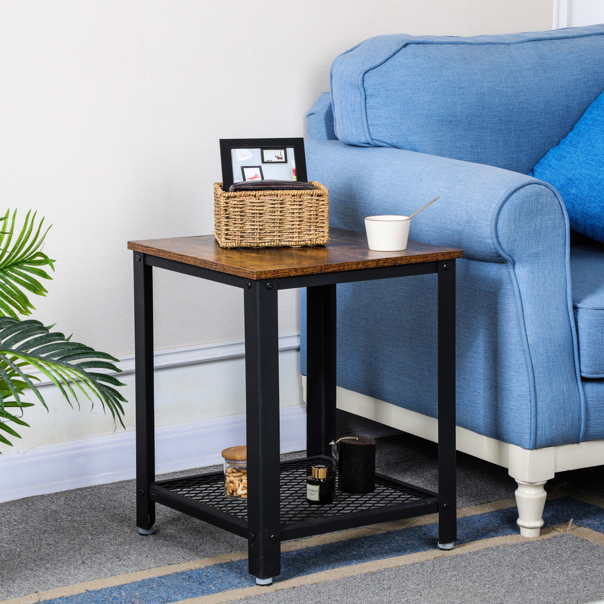 Lowestbest Modern 17" Square Side Table, 2-Tier Coffee Tea, End Table, Nightstands, Accent Side Table, Rustic Brown Lowestbest Modern 17" Square Side Table, 2-Tier Coffee Tea, End Table, Nightstands, Accent Side Table, Rustic Brown