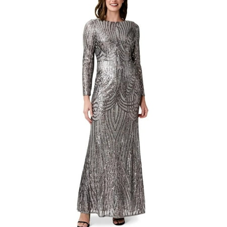 ADRIANNA PAPELL Long Sleeve Stretch Sequin Mermaid Gown