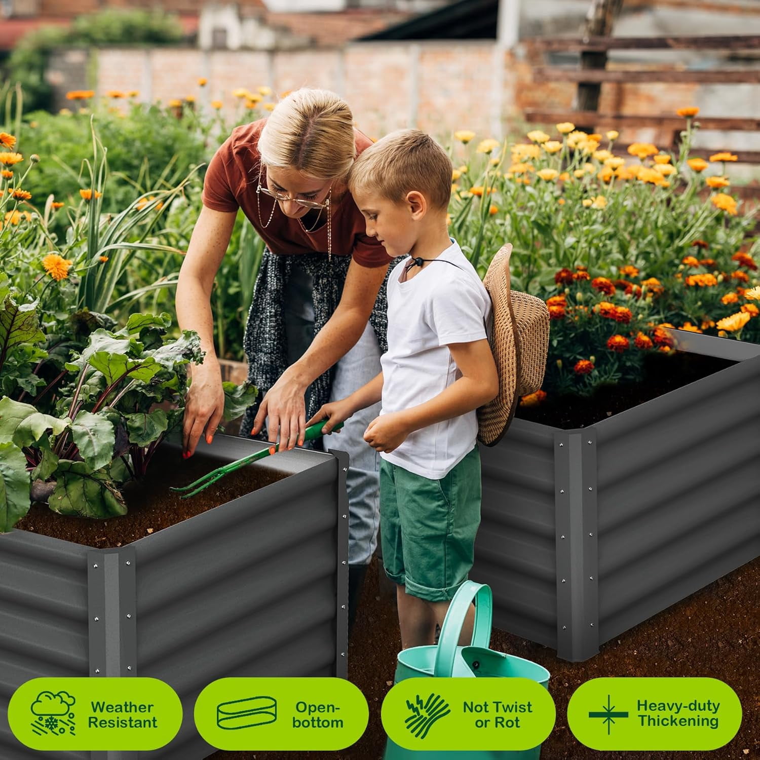 Galvanized Raised Garden Bed,Outdoor Planter Box Metal Patio Kit,Outdoor Rectangular Metal Planter,Planting Bed for Vegetables Flowers Herb