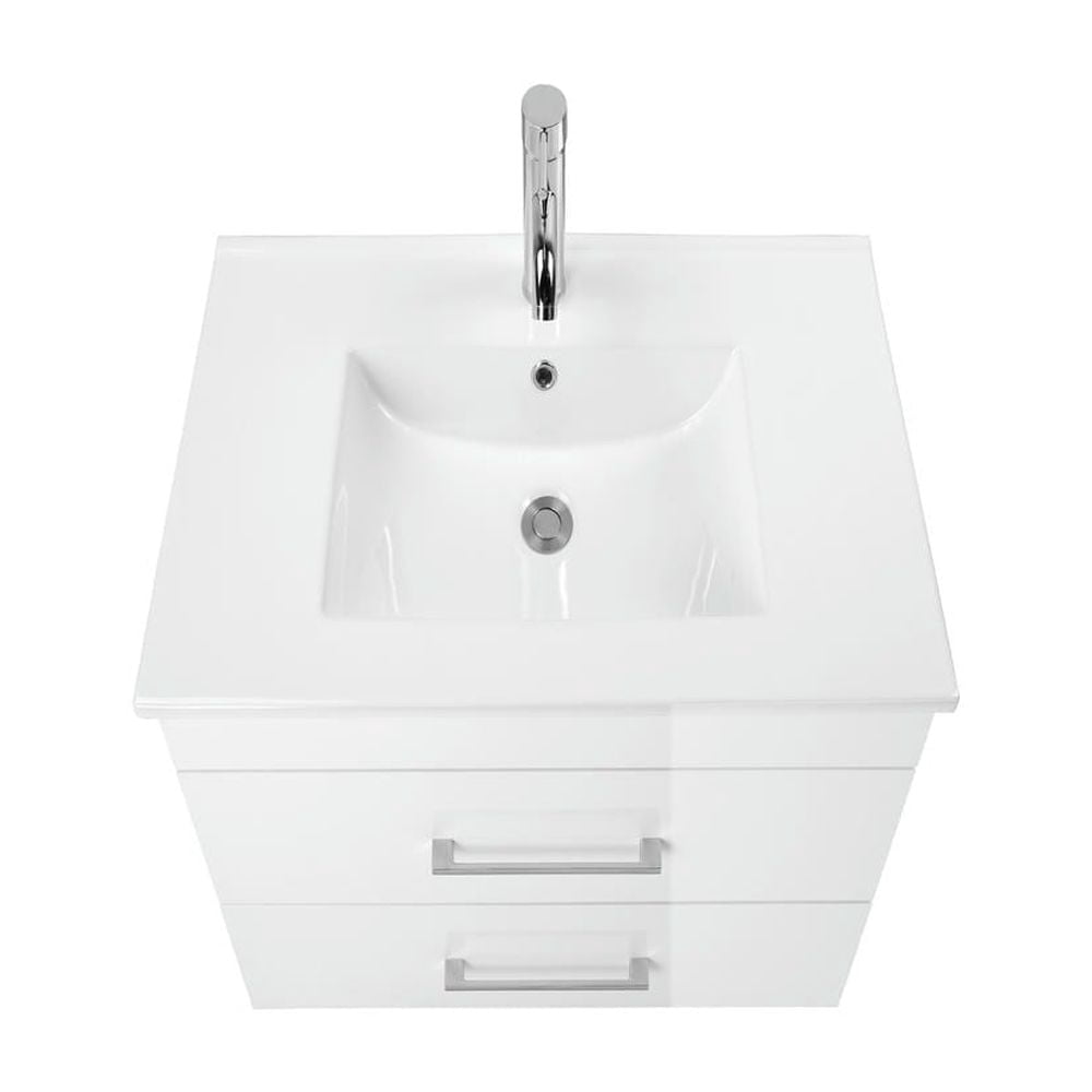 Canddidliike 32-Inch White Gloss Wall-Mounted Bathroom Vanity with Double Drawers, Soft-Close System, Modern and Minimalist Vanity with Ceramic Sink for Indoor, White