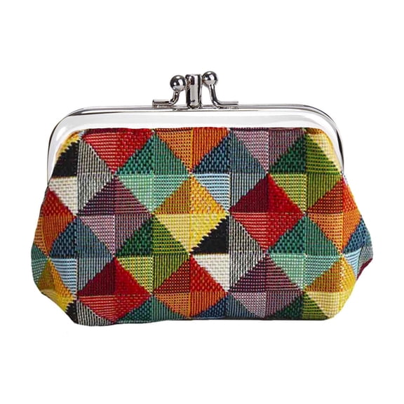 Signare Tapestry Double Pocket Change Pouch Kiss lock Coin Purse for Women With Colourful Geometric Multicolor Triangles Design (FRMP-MTRI)