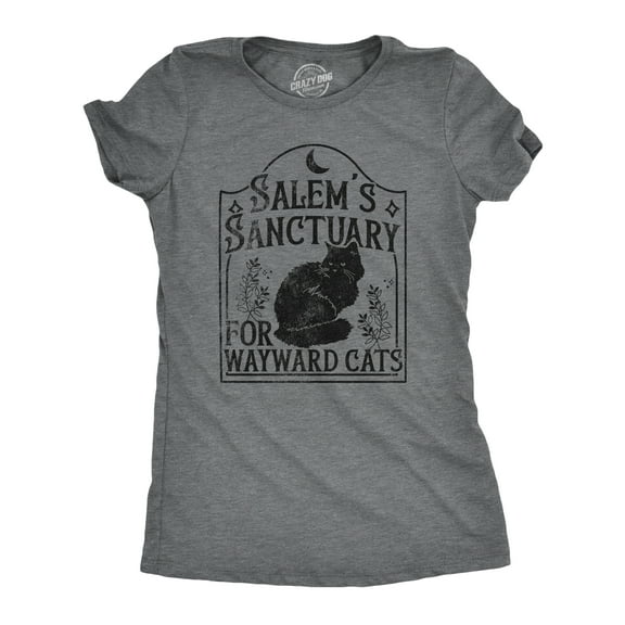 Womens Salems Sanctuary for Wayward Cats T Shirt Funny Spooky Halloween Kitten Lovers Tee for Ladies Womens Graphic Tees