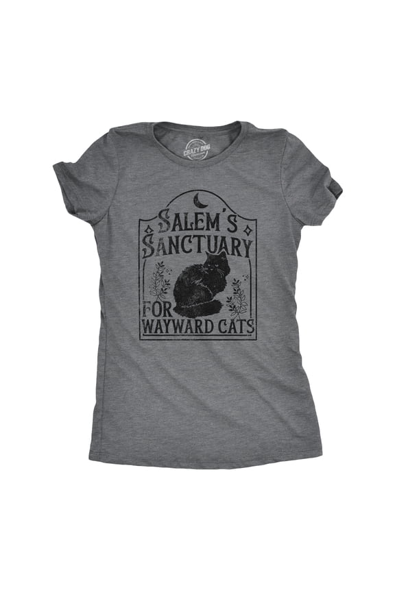 Womens Salems Sanctuary for Wayward Cats T Shirt Funny Spooky Halloween Kitten Lovers Tee for Ladies Womens Graphic Tees